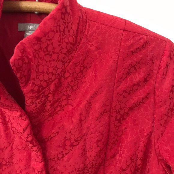 J.Jill Red Silk Blend Satin Jacquard Quilted Jacket Snap front Pockets - Picture 8 of 12